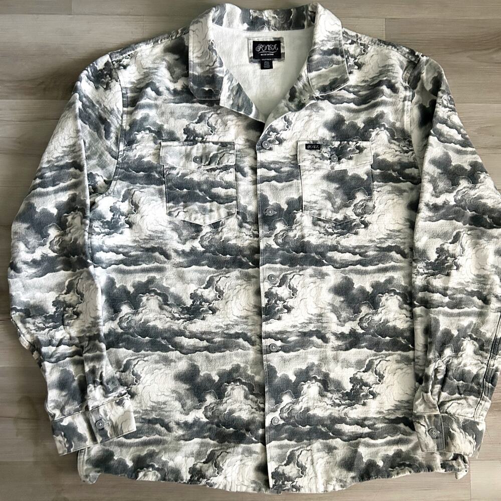 Urban Outfitters RVCA x Mister Cartoon Cloud Art Long Sleeve Button Down Sz 2XL